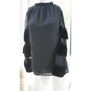 NWT-Rebecca Taylor-Blouse- Chiffon -Black-Sheer-Size 2
